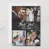 Modern Art Deco Peacock Black 4 Foto Wedding Dankeskarte (Vorderseite)