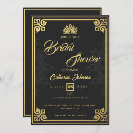 Modern Art Deco Pfau Gold Schwarzes Brautparty Einladung