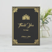 Modern Art Deco Pfau Gold und Schwarze Hochzeit Dankeskarte (Stehend Vorderseite)