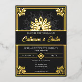 Modern Art Deco Pfau Hochzeit Gold Folieneinladung (Vorderseite)