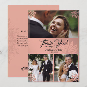 Modern Art Deco Pfau Pink 3 Foto Hochzeit Dankeskarte