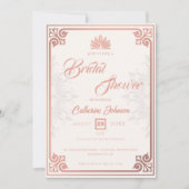 Modern Art Deco Pfaue Rose Rosa Brautparty Einladung (Vorderseite)