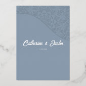 Modern Art Deco Pfauenhochzeit Silver Folieneinladung (Rückseite)