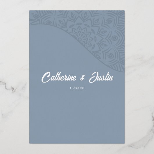 Modern Art Deco Pfauenhochzeit Silver Folieneinladung (Rückseite)