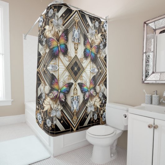Modern Art Deco Rainbow Butterfly Duschvorhang (Beispiel)