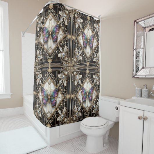 Modern Art Deco Rainbow Butterfly Duschvorhang (Beispiel)