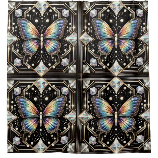 Modern Art Deco Rainbow Butterfly Duschvorhang (Vorderseite)