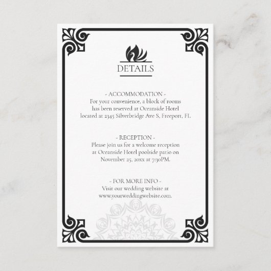 Modern Art Deco Schwarz-Weiß-Details schwingen Begleitkarte (Vorderseite)