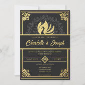 Modern Art Deco Swan Gold und Black Wedding Einladung (Vorderseite)