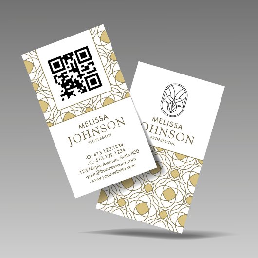 Modern Art Deco Vertical Gold QR Code Visitenkarte
