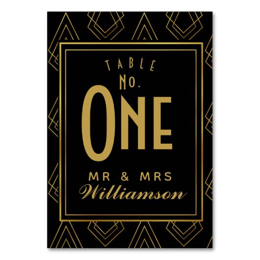 Modern Art DecoTischkarte Tischnummer Hochzeit (Vorderseite)