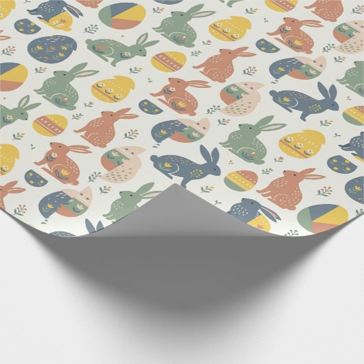 Modern Art Easter Bunny & Floral Egg Pattern Wrap Geschenkpapier (Ecke)