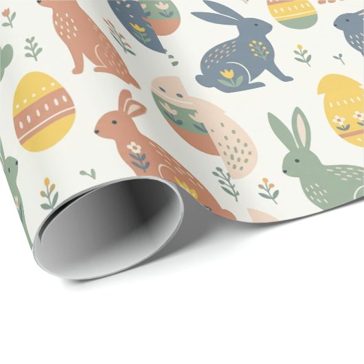 Modern Art Easter Bunny & Floral Egg Pattern Wrap Geschenkpapier (Rolleneckpunkt)