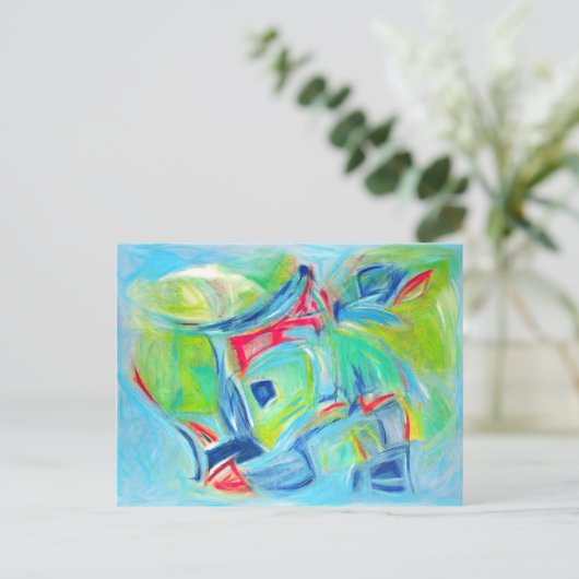Modern Art Malerei expressive Green and Blue Postkarte (Stehend Vorderseite)