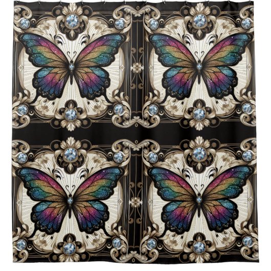 Modern Art Nouveau Rainbow Butterfly Duschvorhang (Vorderseite)