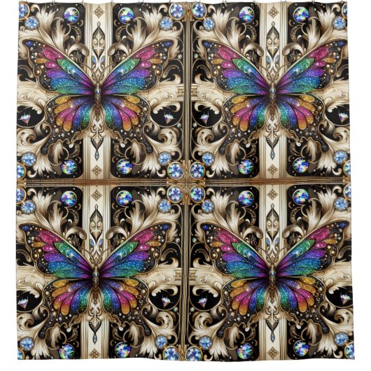 Modern Art Nouveau Rainbow Butterfly Duschvorhang (Vorderseite)