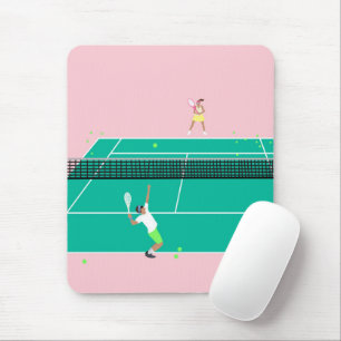 Modern Art Tennis Match Player Pink Green Mousepad