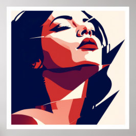 Modern Art Woman Portrait - Red & Blue Geometric Poster