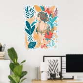 Modern Artistic Boho Feathers Woman AI Art Poster (Heimbüro)