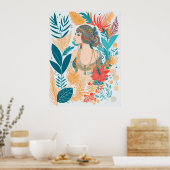 Modern Artistic Boho Feathers Woman AI Art Poster (Küche)