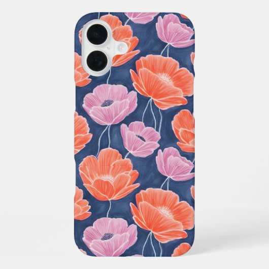 Modern Artistic Coral Pink Poppies Floral iPhone Hülle (Rückseite)