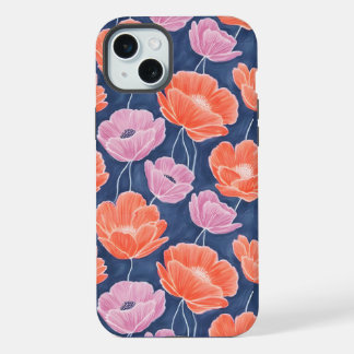 Modern Artistic Coral Pink Poppies Floral iPhone 15 Plus Hülle