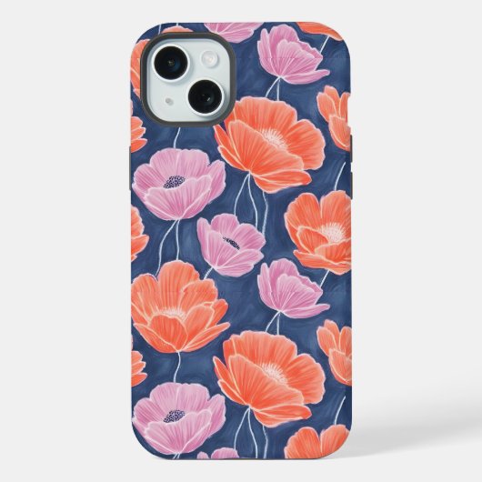Modern Artistic Coral Pink Poppies Floral iPhone Hülle (Rückseite)