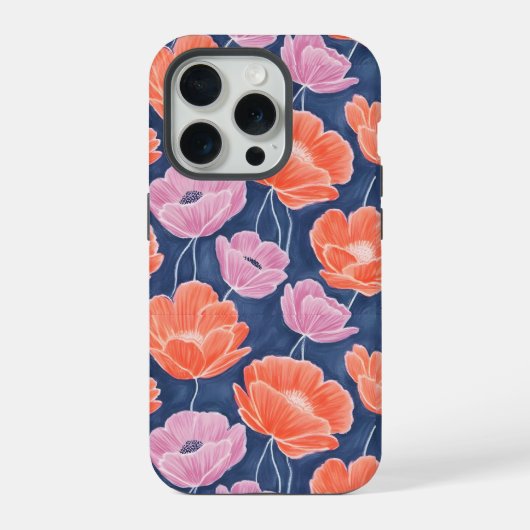 Modern Artistic Coral Pink Poppies Floral iPhone Hülle (Rückseite)