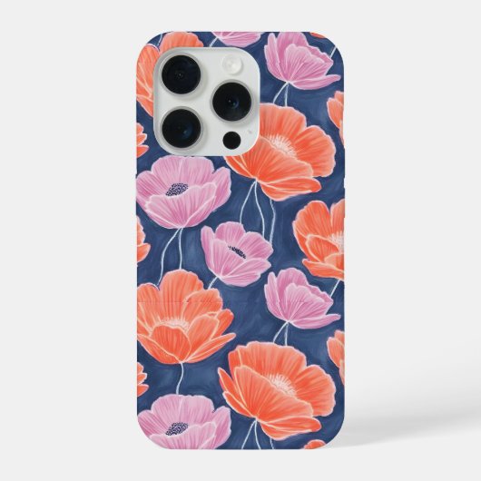 Modern Artistic Coral Pink Poppies Floral iPhone Hülle (Rückseite)