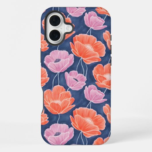 Modern Artistic Coral Pink Poppies Floral iPhone Hülle (Rückseite)