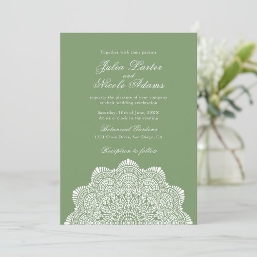 Modern Artistic Motif Style Mandala Wedding Einladung (Stehend Vorderseite)