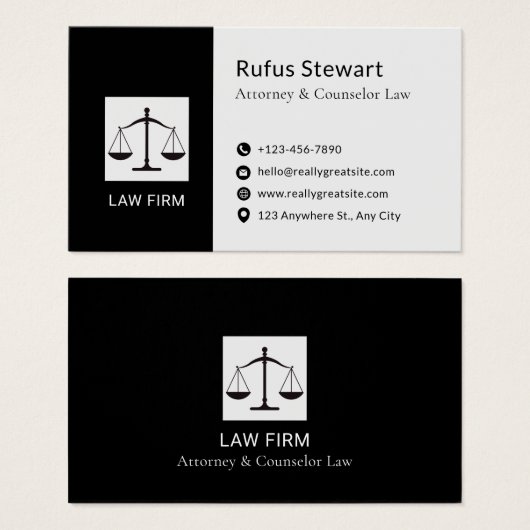 Modern Attorney Design White & Black Business Card (Vorne & Hinten)
