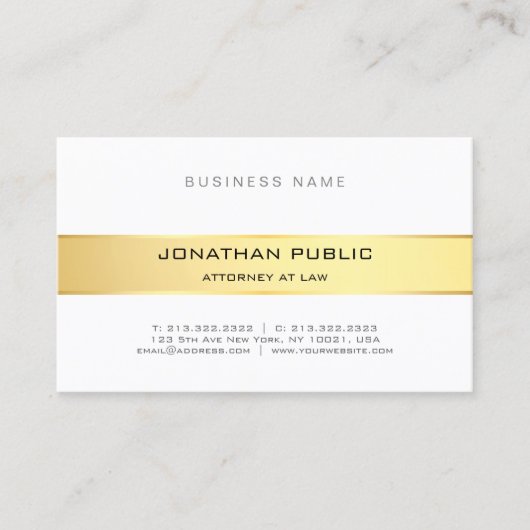 Modern Attorney Law Office Gold White Elegante Visitenkarte (Vorderseite)