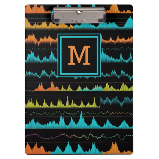 Modern Audio Waveform & Sound Frequency Monogram Klemmbrett (Vorderseite)