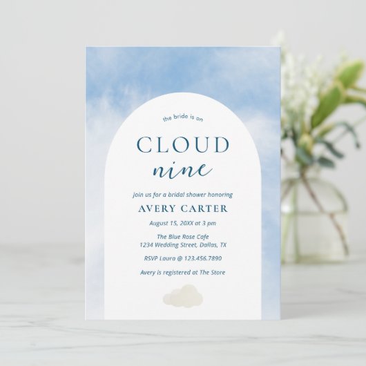 Modern auf Cloud 9 Brautparty Einladung (Stehend Vorderseite)