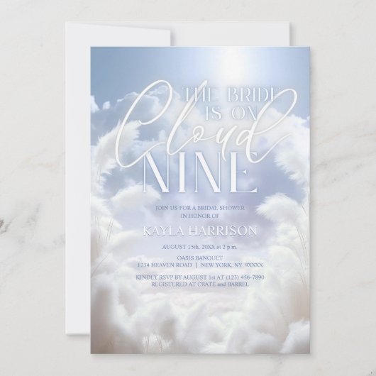 Modern auf Cloud Nine 9 Pampas Brautparty Einladung (Vorderseite)