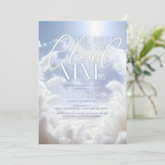 Modern auf Cloud Nine 9 Pampas Brautparty Einladung (Stehend Vorderseite)
