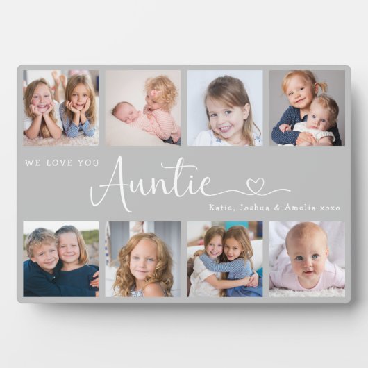 Modern Auntie Photo Collage Heart Script Fotoplatte (Vorderseite)