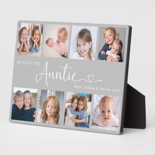 Modern Auntie Photo Collage Heart Script Fotoplatte (Seite)