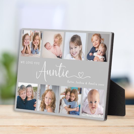 Modern Auntie Photo Collage Heart Script Fotoplatte
