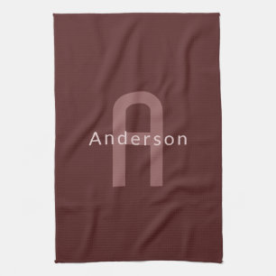 Modern aussehendes monogrammierter Name Maronrot Geschirrtuch