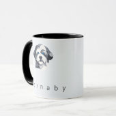 Modern Aussiedoodle Art Mug - Blue Merle Geometric Tasse (Vorderseite Links)