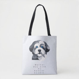 Modern Aussiedoodle Art Tote Bag - Blue Merle Geom Tasche