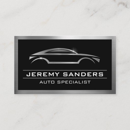 Modern Auto Car Logo | Metallic Shine Border Visitenkarte (Vorderseite)