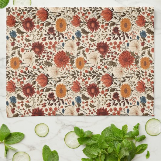 Modern Autumn Fall Botanical Floral  Geschirrtuch (Gefaltet)