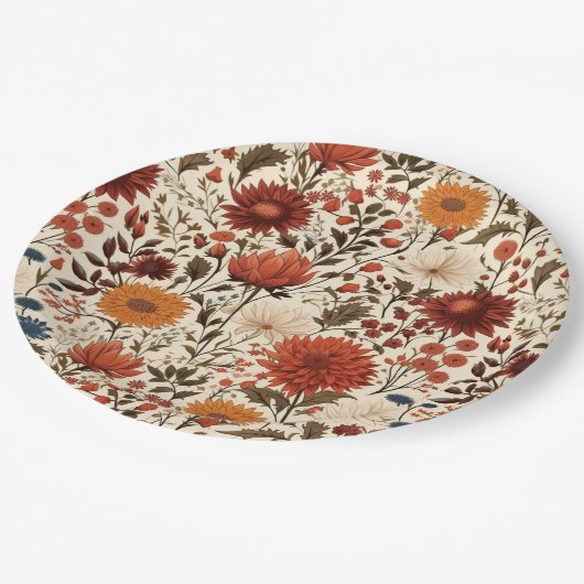 Modern Autumn Fall Botanical Floral  Pappteller (Schrägansicht)