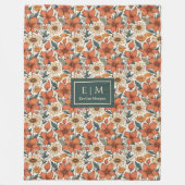 Modern Autumn Flowers Sage Pastel Olive Rusty Fleecedecke (Vorderseite)