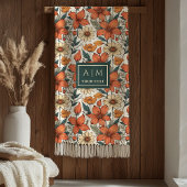 Modern Autumn Flowers Sage Pastel Olive Rusty Fleecedecke