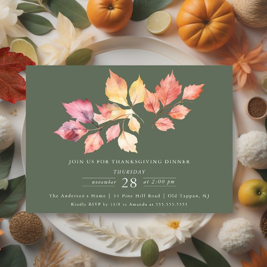 Modern Autumn LeavesThanksgiving Dinner Invitation Einladung
