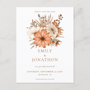 Modern Autumnal Watercolor Florals Save the Date Ankündigungspostkarte